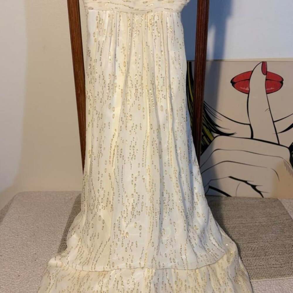 Laundry by Shelli Segal Silk Gold Foil Maxi Dress